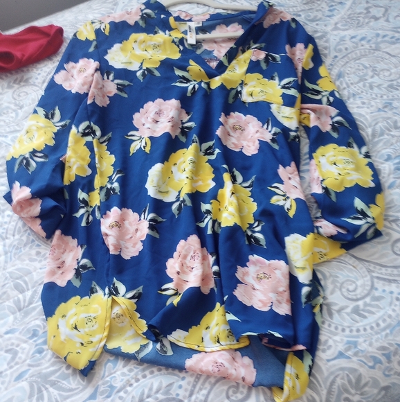 LARA Floral Blouse - Blue with Yellow and Pink - Picture 1 of 3